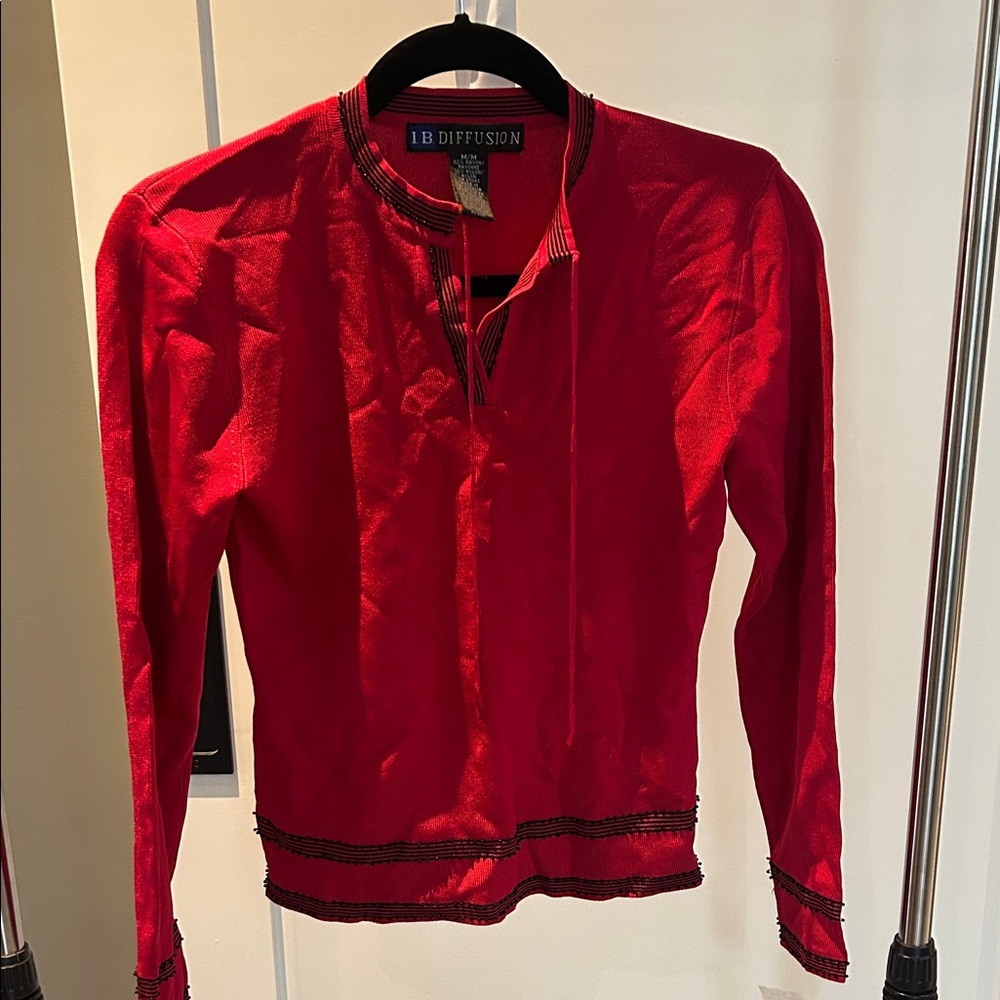 Red V-Neck Sweater for Women
